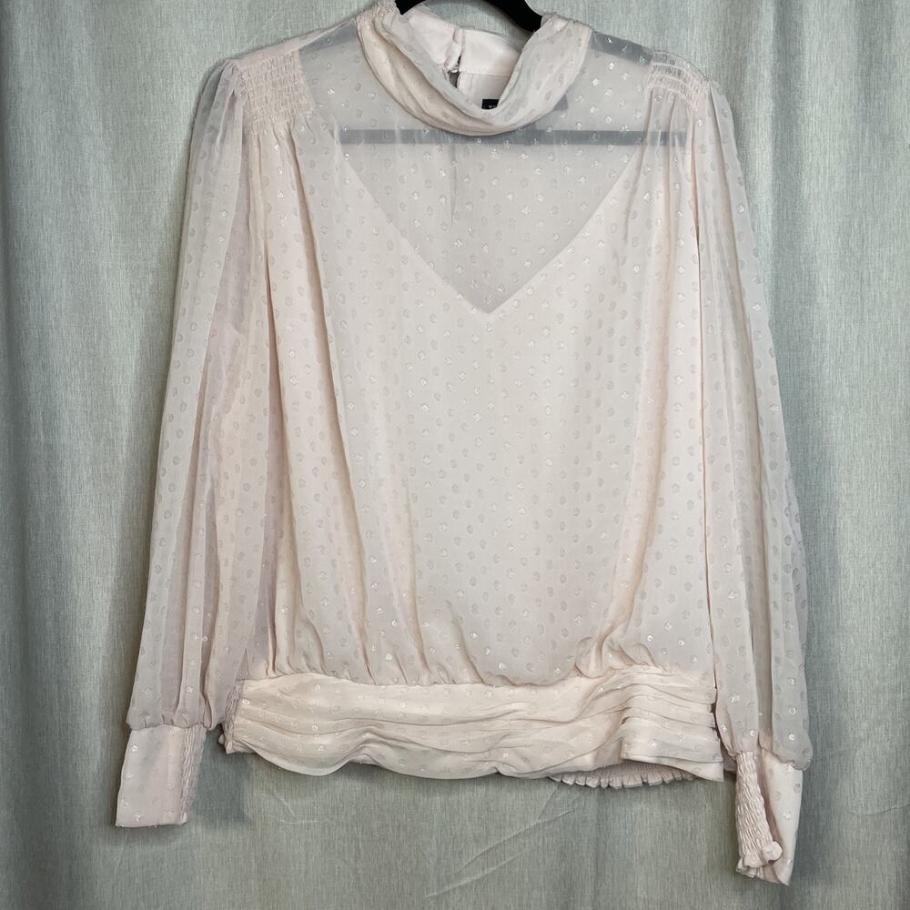 White House Black Market Blouse 16 Swiss Dot Iridescent High Neck Sheer Coquette